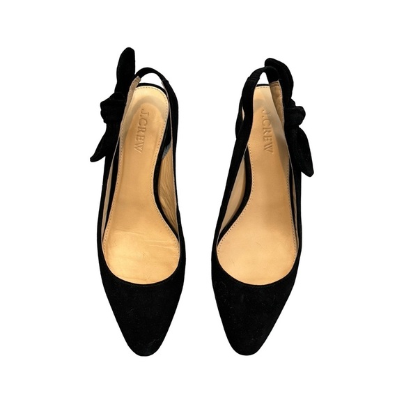 J. Crew Shoes - J. Crew Suede Slingback Pumps Women's Size 7 Black Bow Block Heel Shoe